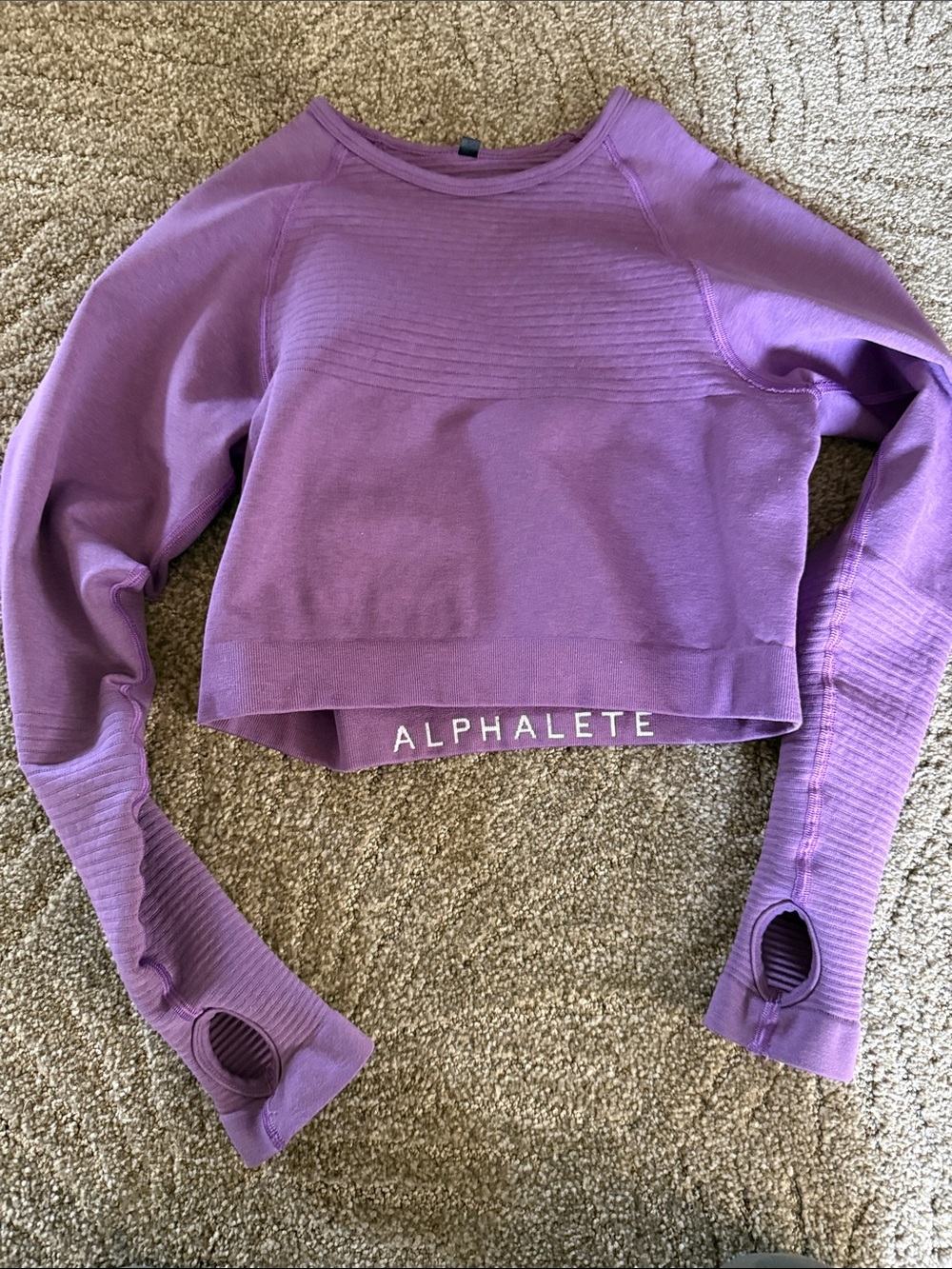 Alphalete Purple Ribbed Cropped Long-Sleeve Top